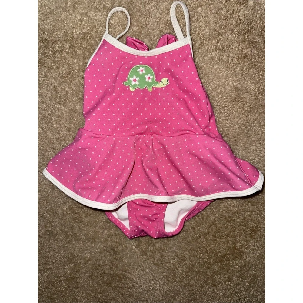 Gymboree‎ Baby Girls Pretty Turtle Pink Polka Dots Swimsuit Size 12-18 Months